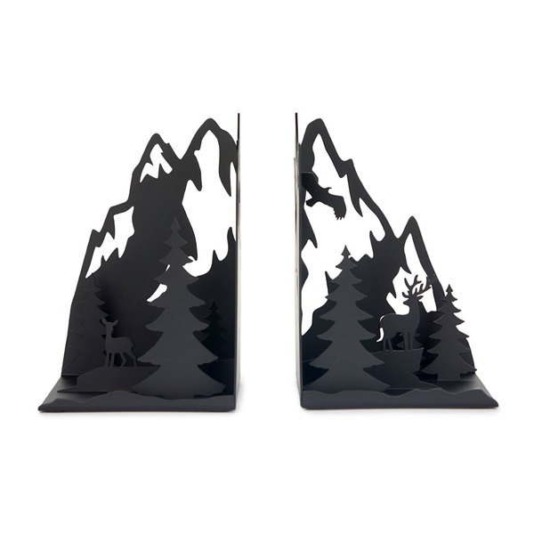 Balvi Sujetalibros Mountains Color negro Representa un paisaje de montaña Metal