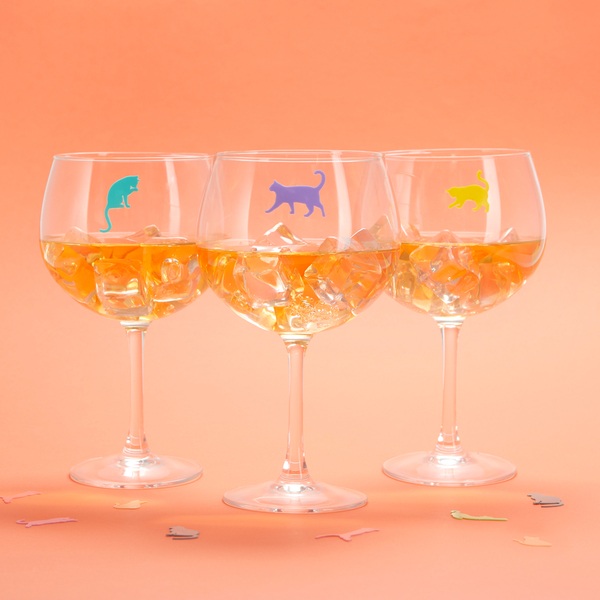 alvi Marca copas Sticky Cats Color surtido Marcadores para Diferenciar Copas de Vino en Forma de Gat
