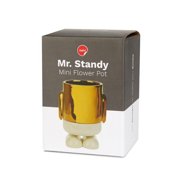 Balvi Mini maceta Mr Standy Gold Edition Color dorado Su parte inferior recoge el agua Cerámica