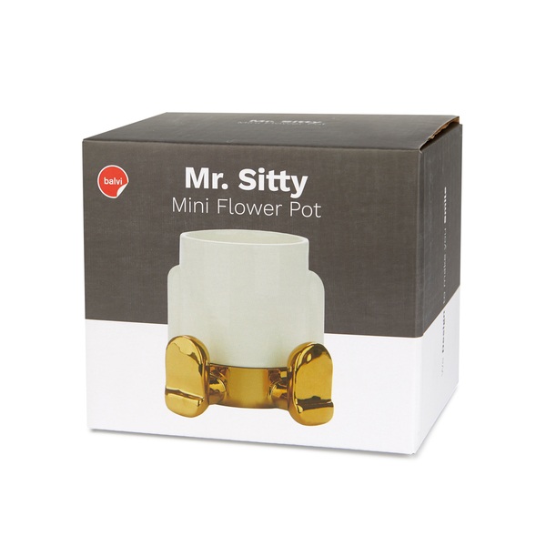 Balvi Mini maceta Mr Sitty Gold Edition Color dorado Su parte inferior recoge el agua Cerámica