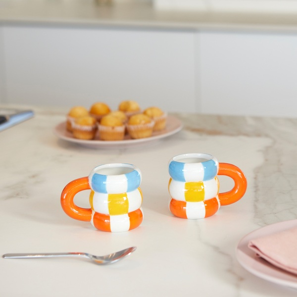 Balvi Set de tasses à café Floats 2 tasses en forme de bouées empilées Céramique 75 ml