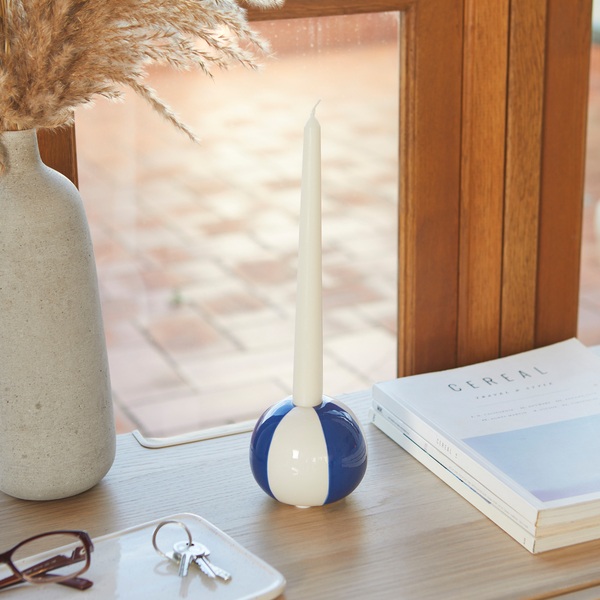 Balvi candelabro Beach Ball Colore blu A forma di pallone da spiaggia Ceramica 8x9,5x9,5 cm