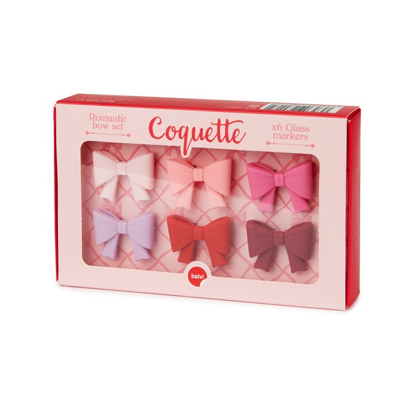 Balvi Marque-verres Coquette 6 marque-verres en forme de nœuds de différentes couleurs Plastique PVC