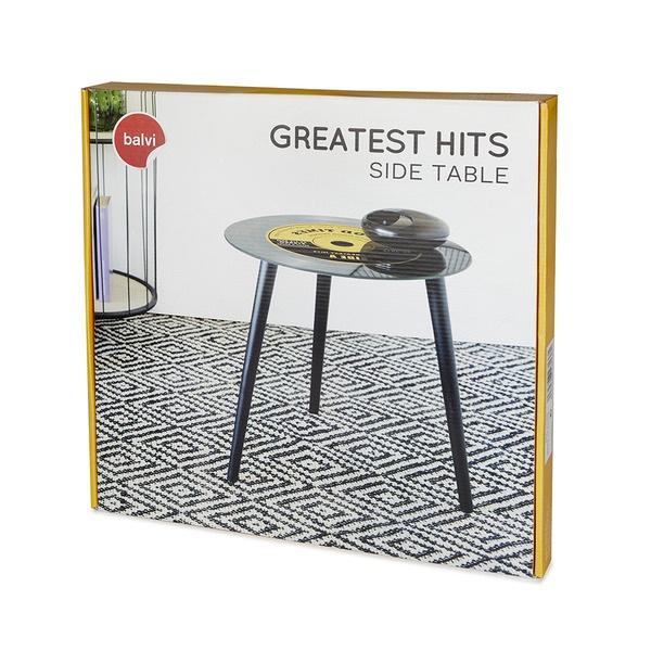alvi Mesa auxiliar Greatest Hits Color amarillo En forma de disco de vinilo Con patas de madera Cris
