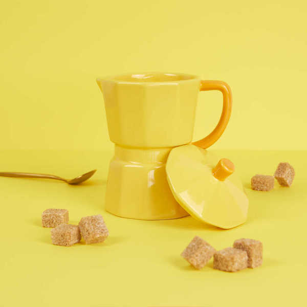 alvi - Moka Balvi Mug Moka Color amarillo Taza en forma de cafetera italiana con tapa Cerámica 350 m