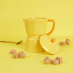 alvi - Moka Balvi Mug Moka Color amarillo Taza en forma de cafetera italiana con tapa Cerámica 350 m