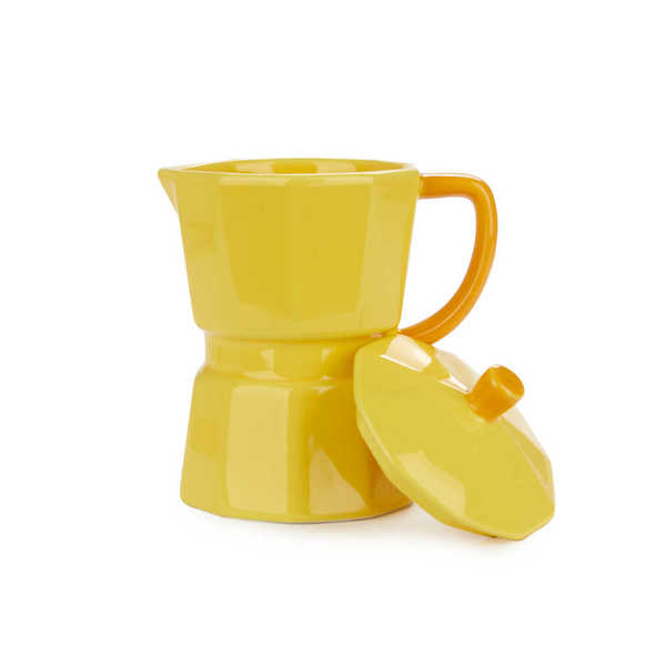 alvi - Moka Balvi Mug Moka Color amarillo Taza en forma de cafetera italiana con tapa Cerámica 350 m