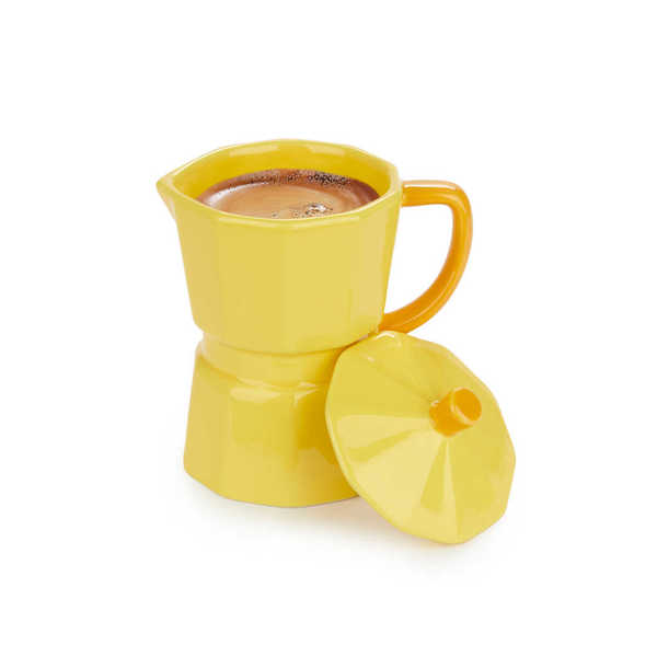 alvi - Moka Balvi Mug Moka Color amarillo Taza en forma de cafetera italiana con tapa Cerámica 350 m