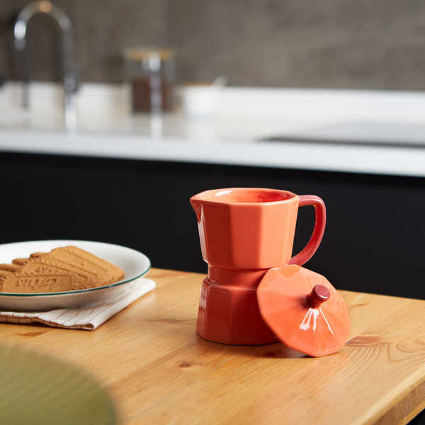 Balvi - Moka Balvi Mug Moka Color rojo Taza en forma de cafetera italiana con tapa Cerámica 350 ml