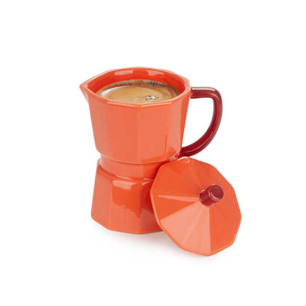 Balvi - Moka Balvi Mug Moka Color rojo Taza en forma de cafetera italiana con tapa Cerámica 350 ml