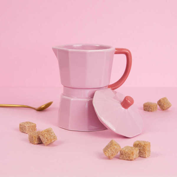 alvi - Moka Balvi Mug Moka Colore rosa Tazza a forma di caffettiera italiana con coperchio Ceramica