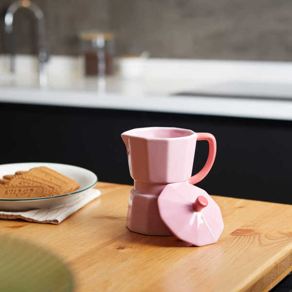 alvi - Moka Balvi Mug Moka Colore rosa Tazza a forma di caffettiera italiana con coperchio Ceramica