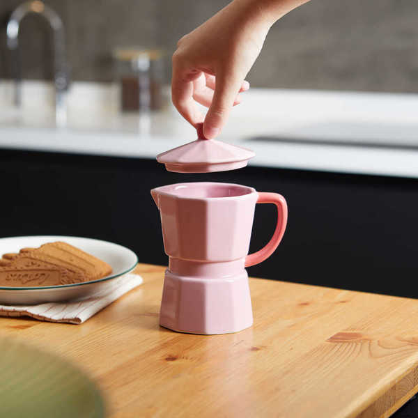 alvi - Moka Balvi Mug Moka Colore rosa Tazza a forma di caffettiera italiana con coperchio Ceramica