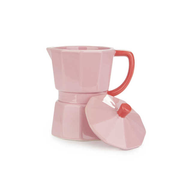 alvi - Moka Balvi Mug Moka Colore rosa Tazza a forma di caffettiera italiana con coperchio Ceramica