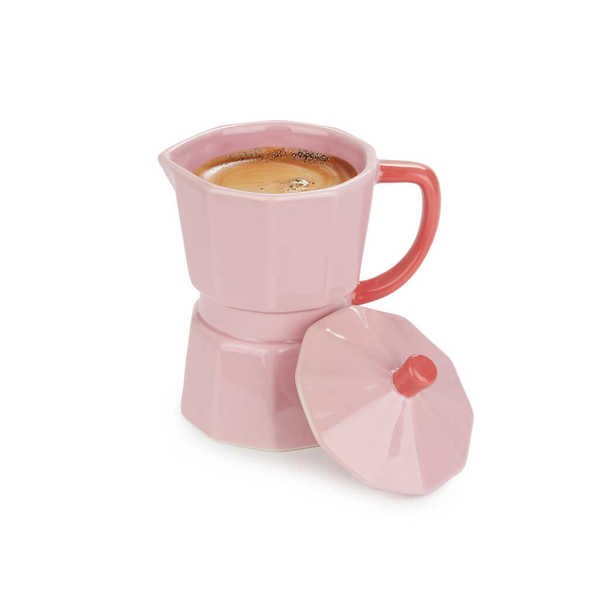 alvi - Moka Balvi Mug Moka Colore rosa Tazza a forma di caffettiera italiana con coperchio Ceramica