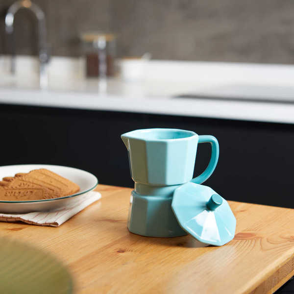 alvi - Moka Balvi Mug Moka Couleur turc Tasse en forme de cafetière italienne avec couvercle Céramiq