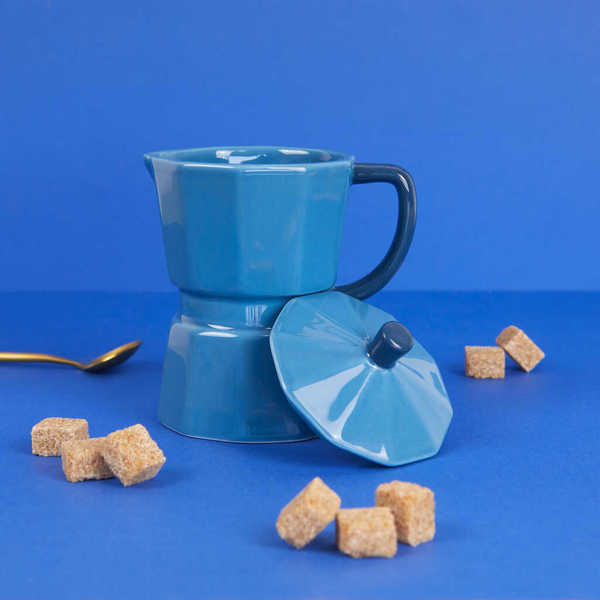 Balvi - Moka Balvi Mug Moka Color azul Taza en forma de cafetera italiana con tapa Cerámica 350 ml