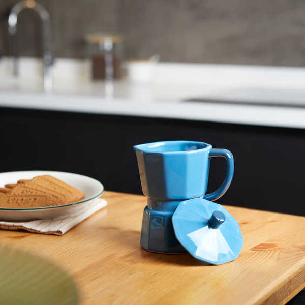 Balvi - Moka Balvi Mug Moka Color azul Taza en forma de cafetera italiana con tapa Cerámica 350 ml