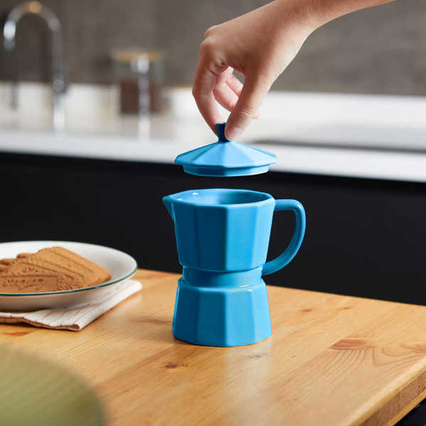 Balvi - Moka Balvi Mug Moka Color azul Taza en forma de cafetera italiana con tapa Cerámica 350 ml