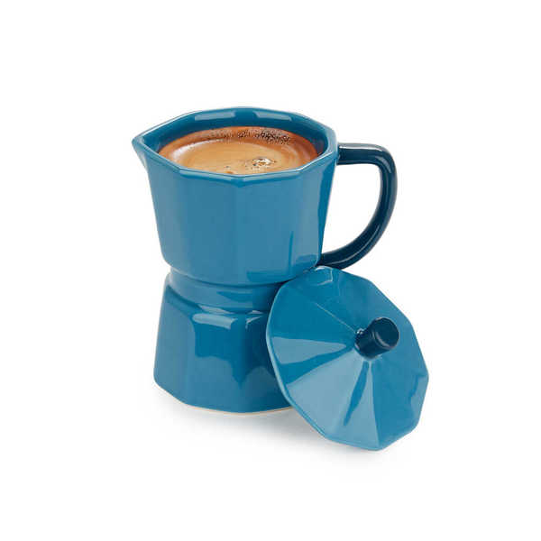 Balvi - Moka Balvi Mug Moka Color azul Taza en forma de cafetera italiana con tapa Cerámica 350 ml