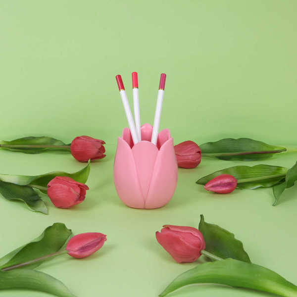 Balvi - Tulip Balvi Porta matite Tulip Colore rosa Design originale a forma di tulipano Plastica