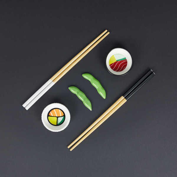 alvi - Oishii Balvi Set Sushi Oishii Color blanco/negro Recipientes para soya en forma de sushi roll