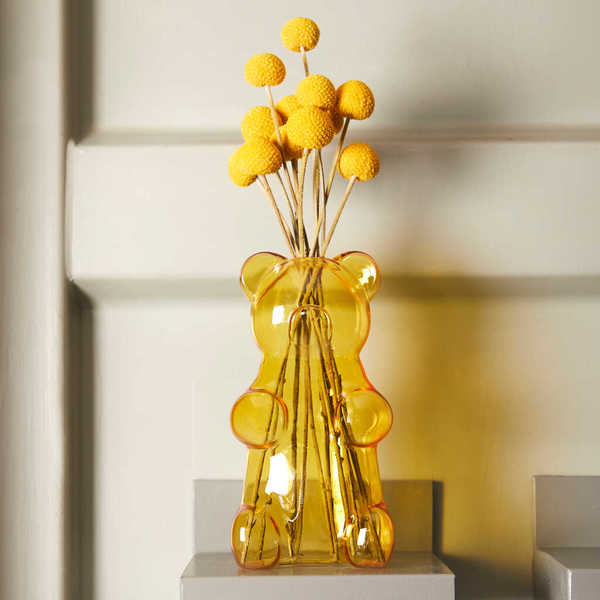 alvi - Yummy Bear Balvi Florero Yummy Bear Color amarillo Con forma de osito de gominola Vidrio 24 c