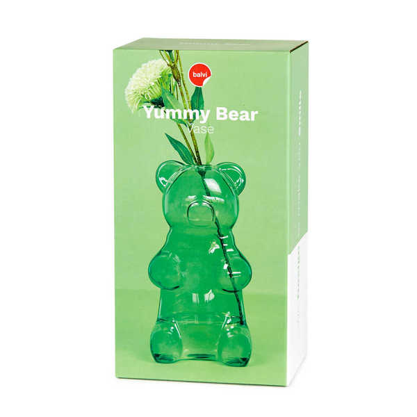Balvi - Yummy Bear Balvi Vase Yummy Bear Couleur vert En forme de bonbon ourson Verre 24 cm
