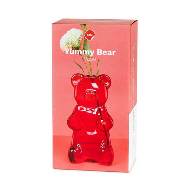 Balvi - Yummy Bear Balvi Florero Yummy Bear Color rojo Con forma de osito de gominola Vidrio 24 cm