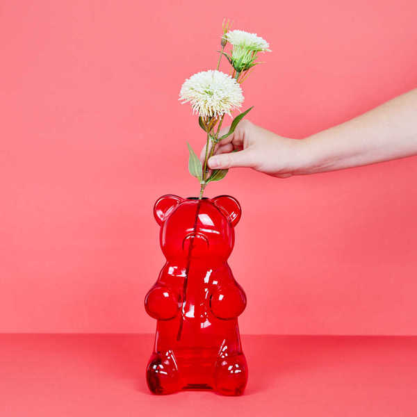 Balvi - Yummy Bear Balvi Florero Yummy Bear Color rojo Con forma de osito de gominola Vidrio 24 cm