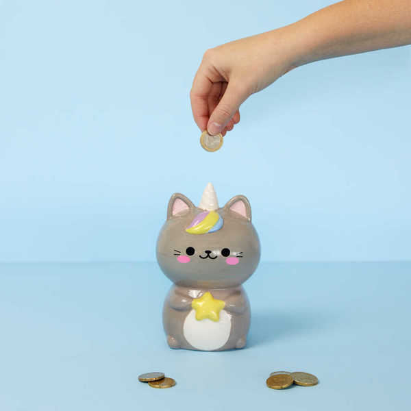 alvi - Kawaii Starry Balvi Sparschwein Kawaii Starry Grau Farbe Kawaii-Spardose für die ersten Spars