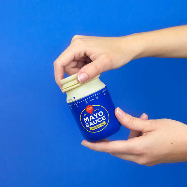 alvi - Mustard Balvi Minuteur Mustard Couleur bleu Design en forme de pot de mayonnaise rétro Plasti