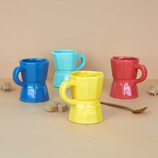 alvi Set tasses à café Moka Couleur multicolore 4 petites tasses colorées en forme de cafetière ital