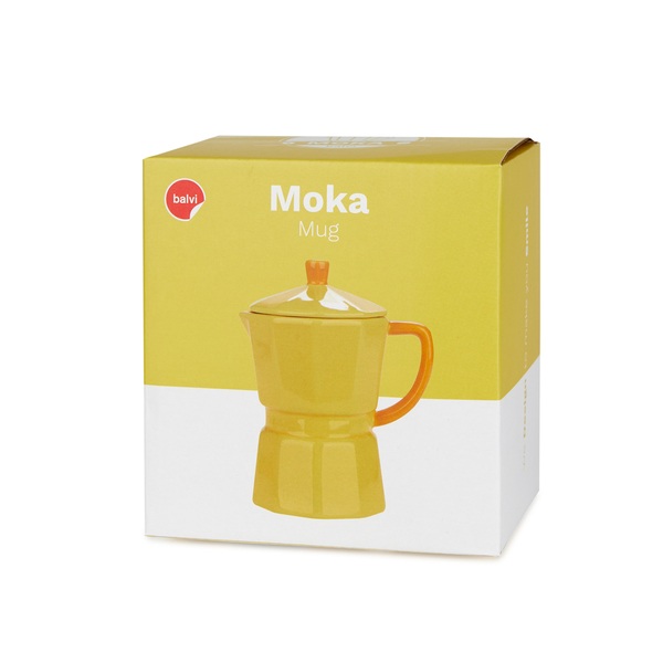 alvi - Moka Balvi Mug Moka Color amarillo Taza en forma de cafetera italiana con tapa Cerámica 350 m