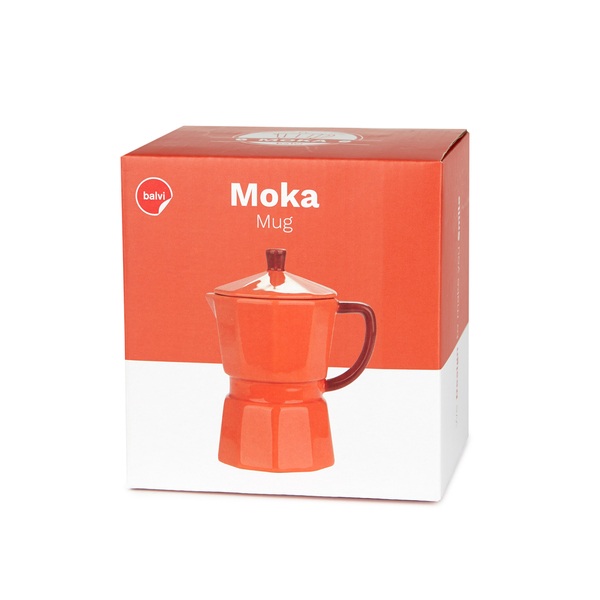Balvi - Moka Balvi Mug Moka Color rojo Taza en forma de cafetera italiana con tapa Cerámica 350 ml