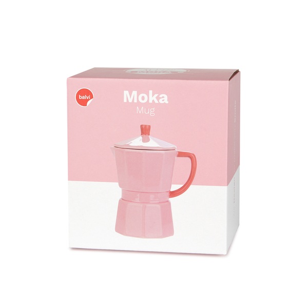 alvi - Moka Balvi Mug Moka Colore rosa Tazza a forma di caffettiera italiana con coperchio Ceramica