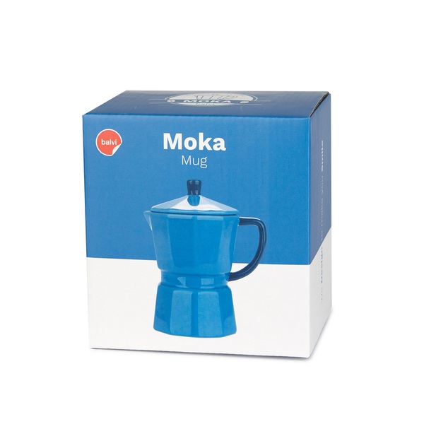 Balvi - Moka Balvi Mug Moka Color azul Taza en forma de cafetera italiana con tapa Cerámica 350 ml