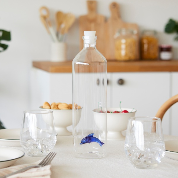 alvi - Doplhin Balvi Botella Doplhin Con figura en forma de delfín azul en el interior Borosilicato