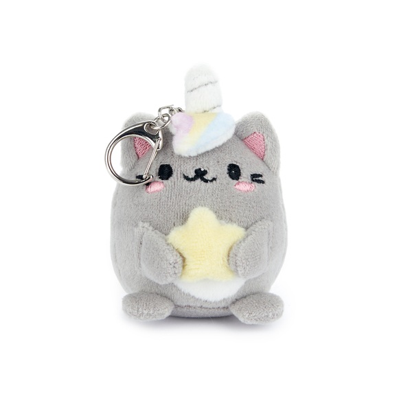 Balvi Llavero Fluffy Kawaii Starry Color Gris Gato unicornio con estrella Suave y esponjoso Nylon