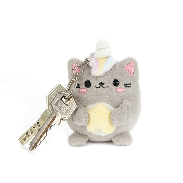 Balvi Llavero Fluffy Kawaii Starry Color Gris Gato unicornio con estrella Suave y esponjoso Nylon