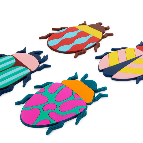 Balvi Sous-verre The Beetles Set de 4 scarabées colorés et antidérapants Plastique