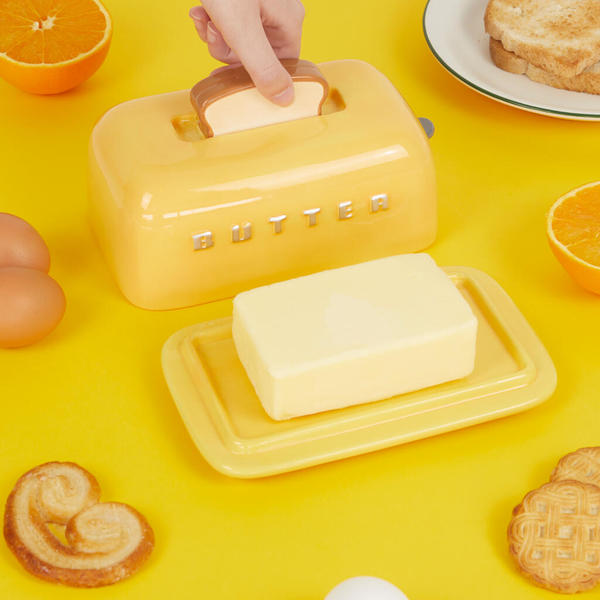 Balvi Mantequillera Toasty Color amarillo Diseño retro pintado a mano Cerámica