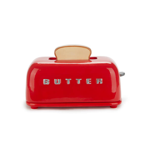 Balvi Mantequillera Toasty Color rojo Diseño retro pintado a mano Cerámica