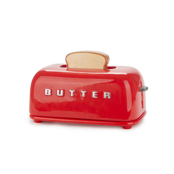 Balvi Mantequillera Toasty Color rojo Diseño retro pintado a mano Cerámica
