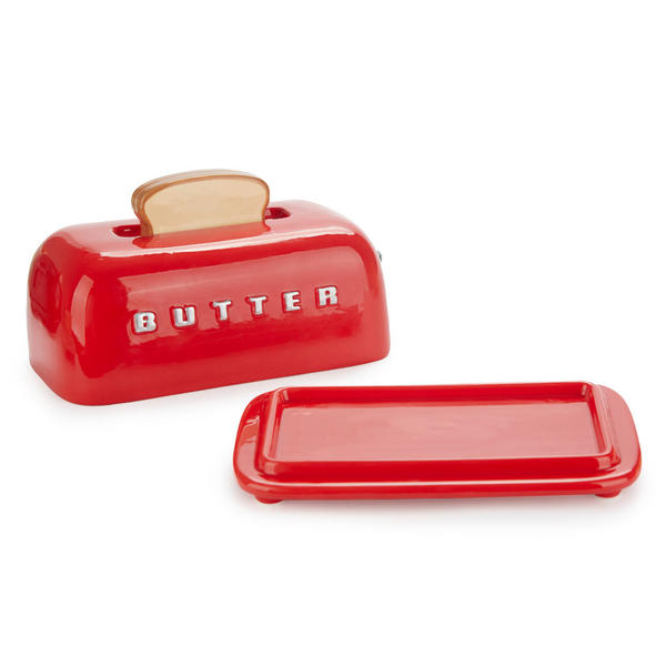 Balvi Mantequillera Toasty Color rojo Diseño retro pintado a mano Cerámica
