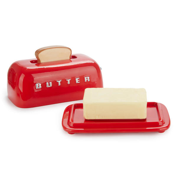 Balvi Mantequillera Toasty Color rojo Diseño retro pintado a mano Cerámica