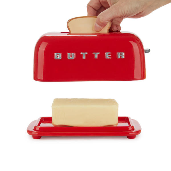 Balvi Mantequillera Toasty Color rojo Diseño retro pintado a mano Cerámica