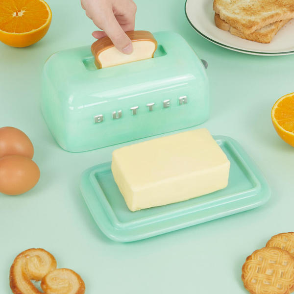 Balvi Butter tray Toasty Green colour Hand-painted retro design Ceramic