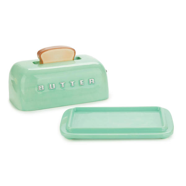 Balvi Butter tray Toasty Green colour Hand-painted retro design Ceramic