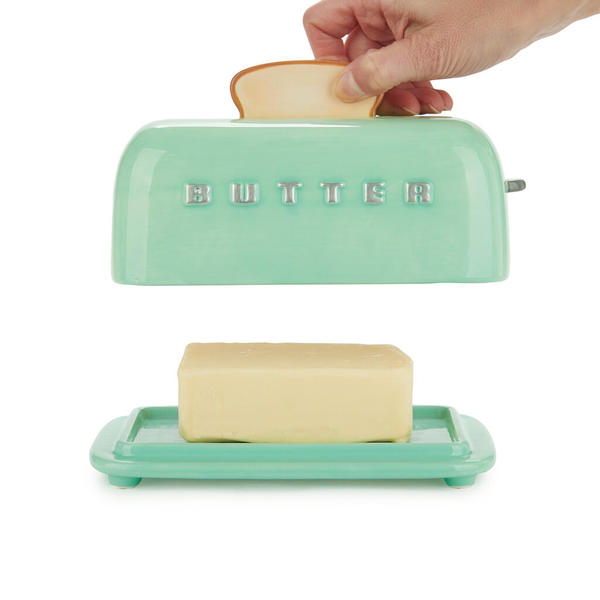 Balvi Butter tray Toasty Green colour Hand-painted retro design Ceramic